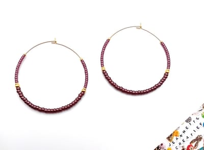 Jeannette-Creatief® - Beach - Oorringen Aubergine Goud Big Hoops Miyuki Rocailles - Grote Oorringen - Oorbellen - Grote Oorbellen - Oorringen met kralen - Plum - Oorbellen Aubergine- Unieke Oorringen - Miyuki Rocailles - Aubergine - Miyuki Oorbellen