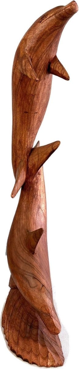 houten beeld / houten sculptuur / handgemaakte houten beeld / houten dieren / houten dolfijnen / vintage style