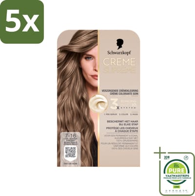 5 x Schwarzkopf - Haarkleuring - Creme Supreme 7-16 - Cool Donker Asblond - 245g - Grootverpakking - Asblond Haar - Permanente Haarkleur - Grijsdekking - Koele Blondtint - Haarkleur Verzorging