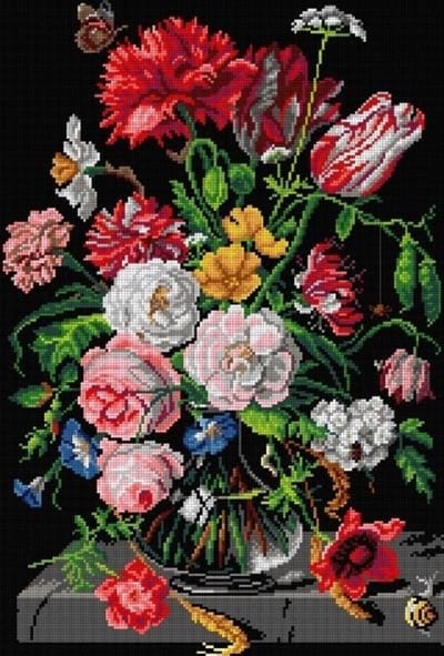 Voorbedrukt stramien FLOWERS IN A GLASS VASE - JAN DAVIDSZOON - ORCHIDEA 40 x 60 (zonder garens)