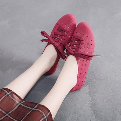 Baotou – sandales creuses pour femmes, chaussures plates quatre saisons pour loisirs de plein air, chaussures à bandes pointues, chaussures à trous, printemps été 36 rouge