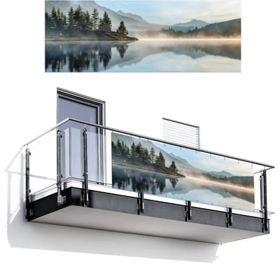 Balkonscherm 300x110 cm - Balkonposter Meer - Mist - Bergen - Landschap - Balkon scherm decoratie - Balkonschermen - Balkondoek zonnescherm