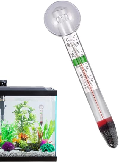 BukkitBow - Aquarium Thermometer - Analoge Watertemperatuurmeter - Glazen Thermometer met Zuignap - Voor Zoet- en Zeewateraquarium