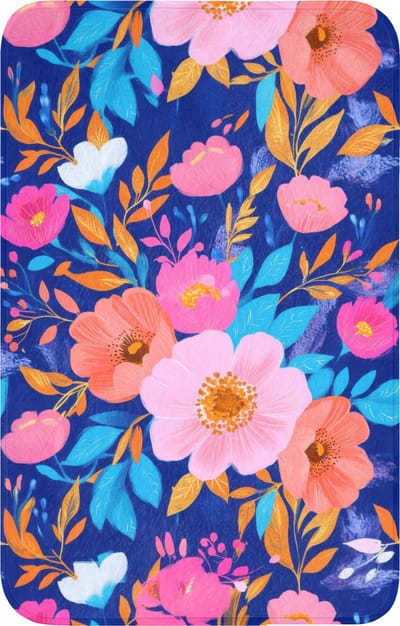 WC mat 50x80 cm - Antislip - Bloemen - Blauw - Roze - Toiletmat - Vloermat - Douchemat - Toilet tapijt - Toiletmatten
