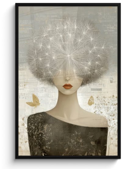 Poster in lijst - Fotolijst 80x120 cm - Posters - Pluis - Vrouw - Beige - Posterlijst zwart - Decoratie - Wanddecoratie woonkamer - Muurdecoratie slaapkamer
