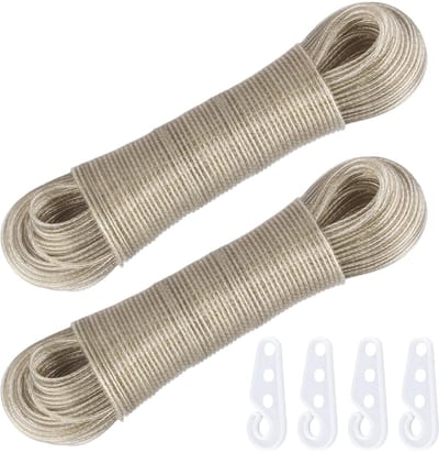 Unyqoos® Set van twee sterke waslijnen met stalen kern voor binnen en buitengebruik