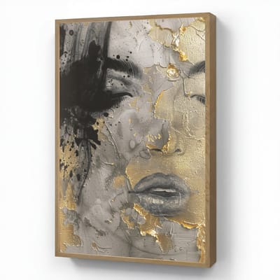 Wandlamp 60x90 cm - Oplaadbaar - Vrouw - Kunst - Goud - Zwart - Wandlampen binnen woonkamer - Slaapkamer lamp - Decoratieve nachtlamp - Vloerlamp draadloos