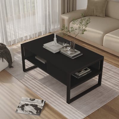Salontafel Laukaa met plank 100x60x45 cm zwart [en.casa]