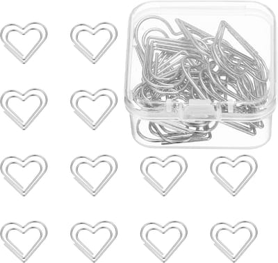 20 Stuks Hartvormige Paperclips in Metalen Design, Schattige Kantoorbenodigdheden voor Plakboeken en Documenten, Zilver Geplateerd en Duurzaam