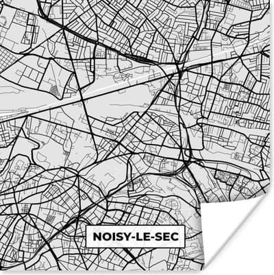 Poster Kaart - Stadskaart - Noisy-le-Sec - Plattegrond - Frankrijk - 100x100 cm XXL
