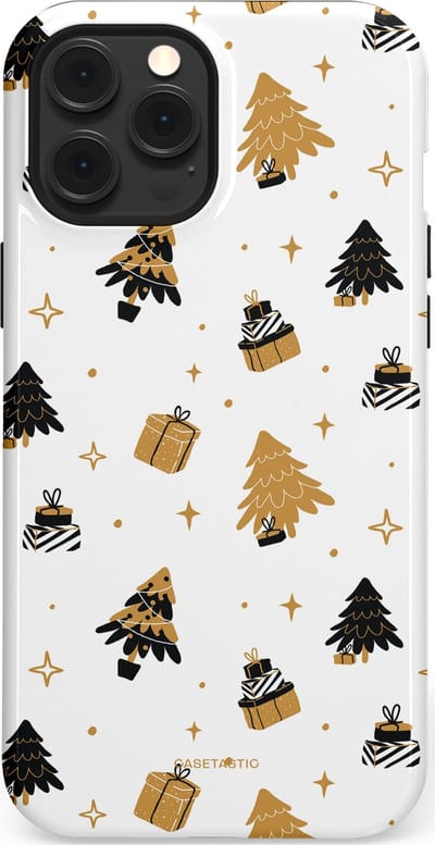 Casetastic hoesje geschikt voor Apple iPhone 12 Pro Max - MagSafe - Dubbellaagse bescherming - Kerst met Cadeautjes - Fashion Case - Wit Beige Donkergrijs