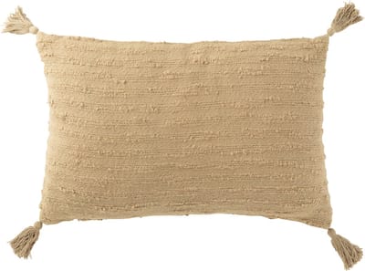 J-Line kussen rechthoek + kwasten - katoen - donker beige