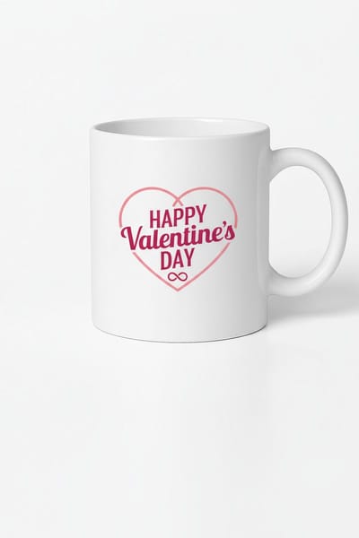 Valentijnsdag Mok 'Happy Valentine's Day' met Hart & Oneindigheidssymbool - Romantisch Cadeau
