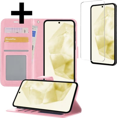 Hoesje - Met Screenprotector - Geschikt voor Samsung Galaxy A35 - Luxe Pasjeshouder - Bookcase Portemonee - Flip Case - Kunstleer Book Case - Flipcase - Book Cover - Walletcase - Portemonneehoes - Telefoonhoesjes - Lichtroze