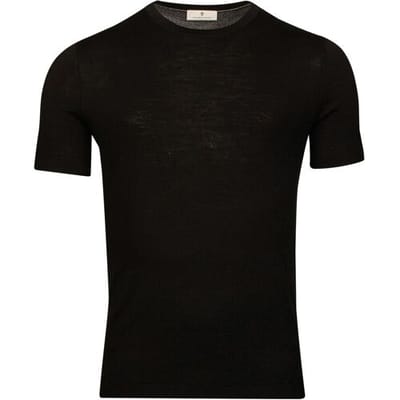 Thomas Maine Trui Crew Neck Single Knit Fine Merino Short Sleeve Zwart / male