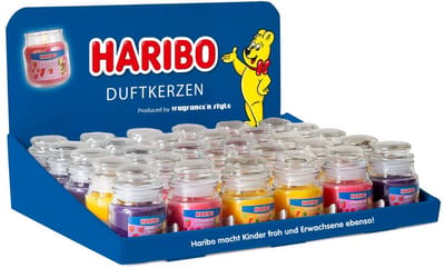 Haribo kaarsen tray display 30x85 gram ( 6x cherrycola, 6x aardbei, 6x cocos, 6x berrymix, 6x tropical)