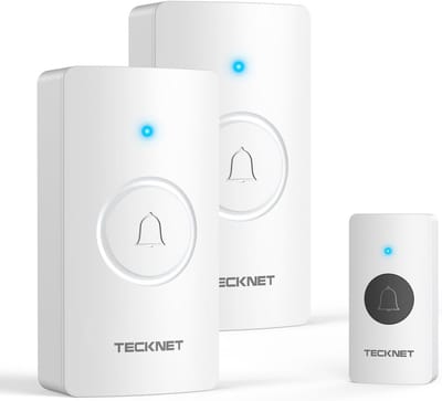 Draadloze Deurbel met 400 m Bereik, IP55 Waterdicht, Met 2 Ontvangers, 5 Volumestanden en 60 Melodieën, 4.5 Jaar Batterijlevensduur, Wit