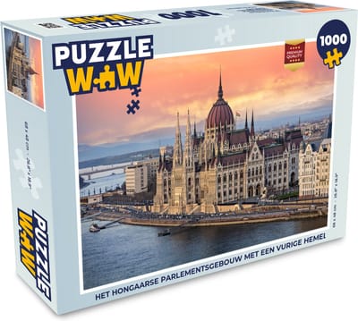 Puzzel Het Hongaarse parlementsgebouw met een vurige hemel - Legpuzzel - Puzzel 1000 stukjes volwassenen