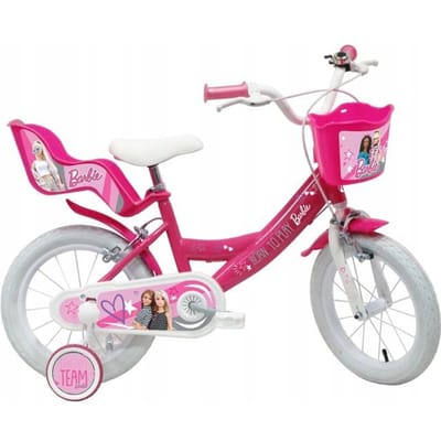 14 inch Barbie fiets met luchtbanden, poppenzitje en mandje