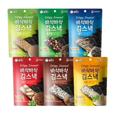 Marochip Knapperige Zeewiersnack 6 Smaken Variëteitspakket Amandel Kaas Kokosnoot Ansjovis Volkoren Sesam Knapperige Geroosterde Snack 20g x 6 Pak blue