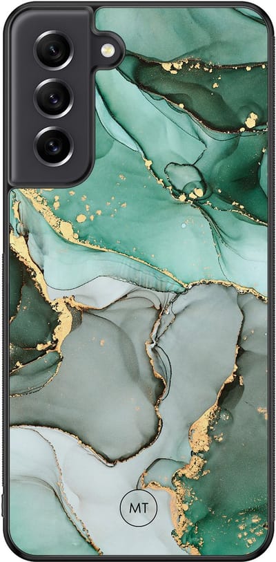Hoesje geschikt voor Samsung Galaxy S21 FE - Marble Design - TPU Hard Case Backcover - Grijs, Groen - Mooie Telefoonhoesjes