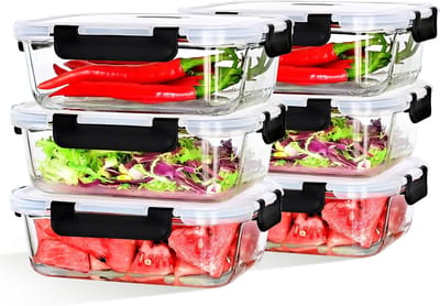 Famanu - Set van 2 glazen vershouddozen, 1040 ml, luchtdicht en lekvrij, organizer voor keuken en restaurant