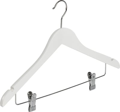 De Kledinghanger Gigant - Kledinghanger - Volwassenen - 7135BA - 50 Stuks - Blousehanger - Shirthanger - Lotushout - Wit Gelakt - Geknikt Model - Rokinkepingen en Anti-slip Knijpers - 44 cm - Kleerhanger (7135BA_01/50)