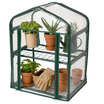 Lomera Kweekkas 2 Verdiepingen - Broeikas Voor Planten - Transparante Pvc Hoes - Metalen Frame - Roldeur Met Rits - Mini Kas Voor Tuin - Compacte Broeikast - Kleine Stekjes - Kwetsbare Planten - Makkelijk Op Te Rollen Hoes