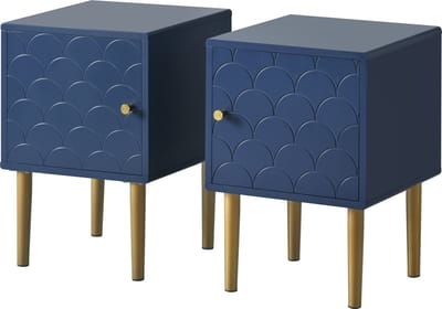 Merax Nachtkastje met Deur - Set van 2 - Bijzetkastje 4 Poten - Marine Blauw