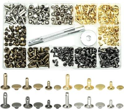 180 Sets Leren Nieten met Dubbele Kap en 3 Gereedschappen voor DIY Leren Ambachten, Kleding, Tassen en Schoenen in 4 Kleuren