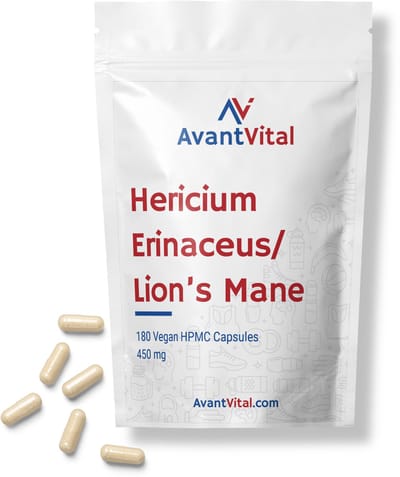 Lion's Mane - Hericium Erinaceus - 450 mg - 180 Vegan Capsules - AvantVital - Superfood