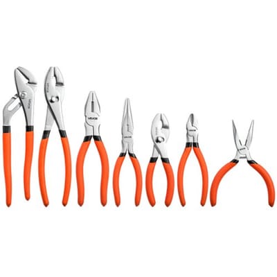 VEVOR 7-delige tangenset. Handgereedschap met gepolijste koolstofstalen bekken. Voor doe-het-zelvers en huishoudelijk gebruik: pen-en-groeftang, combinatietang, diagonale tang, schuiftang, punttang, antislip handgrepen.