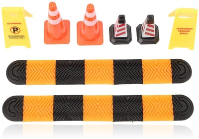 4 Stuks Gesimuleerde Verkeerskegels, 2 Stuks Verkeersdrempels, 2 Stuks Waarschuwingsborden, voor 1/18 1/24 Schaal Klimautomodellen