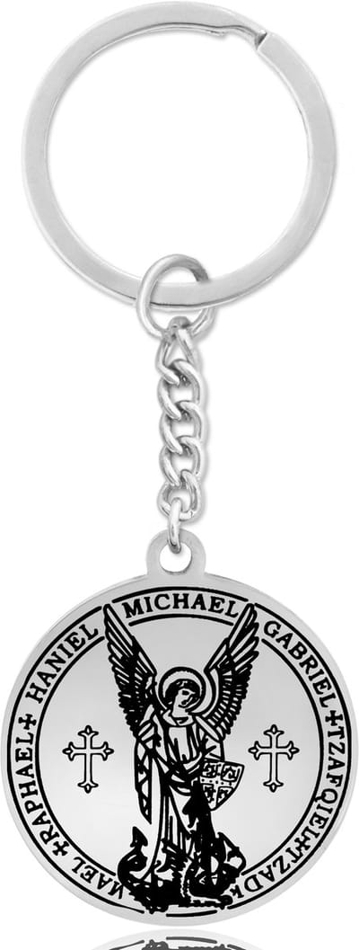Beschermengelen met Kruis Sleutelhanger Zilverkleurig - Engelen Talisman / Medalion - Aartsengel - Engelen Hanger