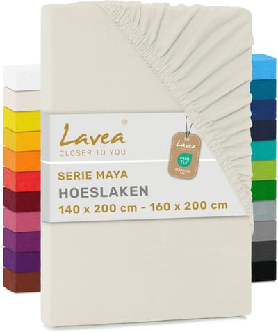 Lavea® Hoeslaken 140x200 cm – 100% Katoen, Zacht en Ademend – Geschikt voor Matrassen tot 20 cm – Jersey met Elastiek Rondom – Crème