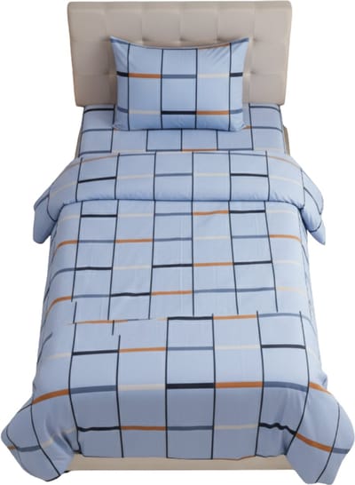 HappyNest Dekbedovertrek - Eenpersoons 140x220 cm - met Kussensloop 60x70cm - Dekbedovertrek met Vierkant Patroon