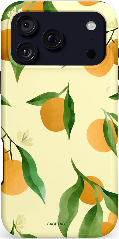 Casetastic hoesje geschikt voor Apple iPhone 17 Pro Max - MagSafe - Dubbellaagse bescherming - Bladrijke Sinaasappel - Fashion Case - Crème Olijfgroen Okergeel