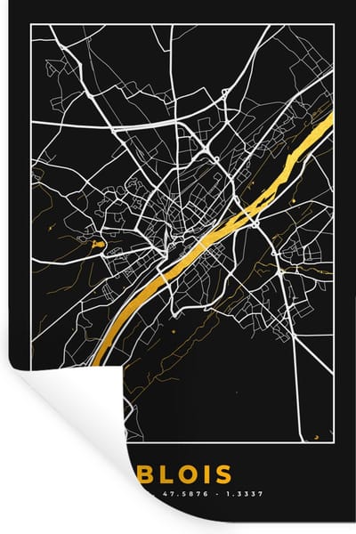 Muurstickers - Sticker Folie - Stadskaart – Blois - Plattegrond – Kaart – Frankrijk - 20x30 cm - Plakfolie - Muurstickers Kinderkamer - Zelfklevend Behang - Zelfklevend behangpapier - Stickerfolie