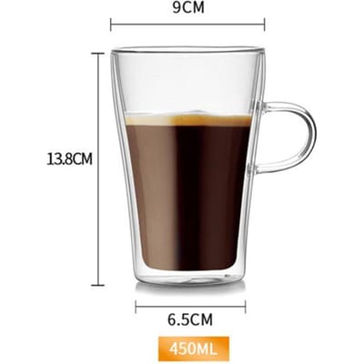 Nordische Stijl Trapezoïde Dubbele Laag Koffieglas Cafe Assam Melkthee Late Cappuccino Mok Thuisgebruik Limonade Drinkbeker Tumbler 400ml black
