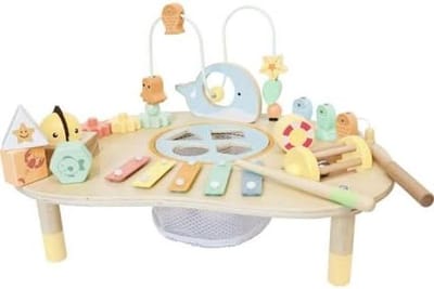 Houten motoriek tafel - Speeltafel baby - Ontwikkeling stimuleren - Verschillende elementen - 44 x 27 x 31 cm - Houtkleur