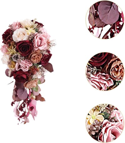 Bruidsboeket Nepbloemen - Decoratief Arrangement - Bruiloft Decoratie - Realistisch Waterval Ontwerp - 34x30x17 cm