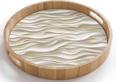 Dienblad rond 40x40 cm - Schootdienblad hout - Golven - Wit - Minimalistisch - Borrelplank rechthoek - Plateau houten dienbladen