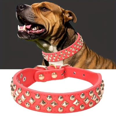 Hondenhalsband Roze Leer met Studs - Leren Hondenhalsband met Studs - Roze Halsband - Maat L - Luxe stevige hondenhalsband -Petshop Seven®