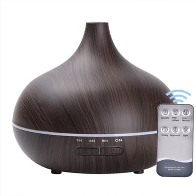Luchtbevochtiger, aromadiffuser, ultrasone aromadiffuser, 7-kleuren wisselend licht, 550 ml waterreservoir, geschikt voor slaapkamers, kantoren, yogaruimtes, donker houtkleur.