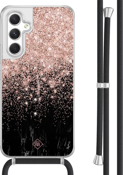Casimoda® hoesje met koord - Geschikt voor Samsung A54 - Marmer Twist - Afneembaar koord - TPU/acryl - Rosekleurig