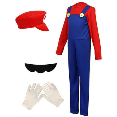 Combinaison de jeu rouge et verte pour garçon avec chapeau, barbe et gants, Costume d'Halloween pour spectacles, fêtes et cadeaux d'anniversaire S rouge