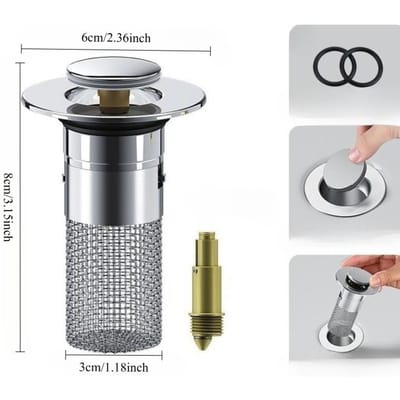 RVS Afvoerfilter - Anti-verstopping Haarstopper & Geurafsluiter voor Badkamer/Keuken Pop-up Afvoer, Badkuipafvoer zilver