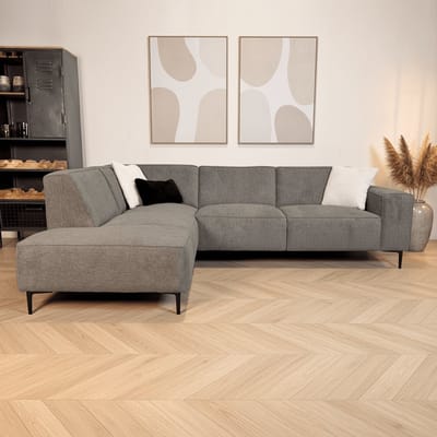 Dimehouse Hoekbank taupe chenille gemêleerd Ravi – links - Chenille - Scandinavisch & Basic - 262 x 83 x 195 cm