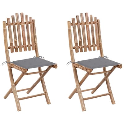 vidaXL - Opklapbare - stoelen - (2 - stuks) - met - kussens, - bamboe