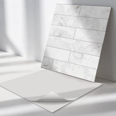 Wallfluent Vinyl Tegels - Marmer Imitatiepatroon Vloer Tegels PVC - 30 cm x 30 cm - Wit PVC Tegels - Set van 9 - Vierkant PVC Tegels - Texturen Plaktegels - Zelfklevende PVC Tegels - Plaktegels Keuken en Badkamer
